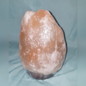 Himalayan Pink Salt Lamp Plain Wood Base w Switched Cord and Bulb New Condition